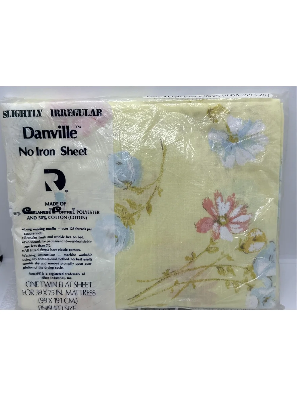 Danville By Dan River TWIN Flat Sheet Yellow Floral Slightly Irregular Muslin